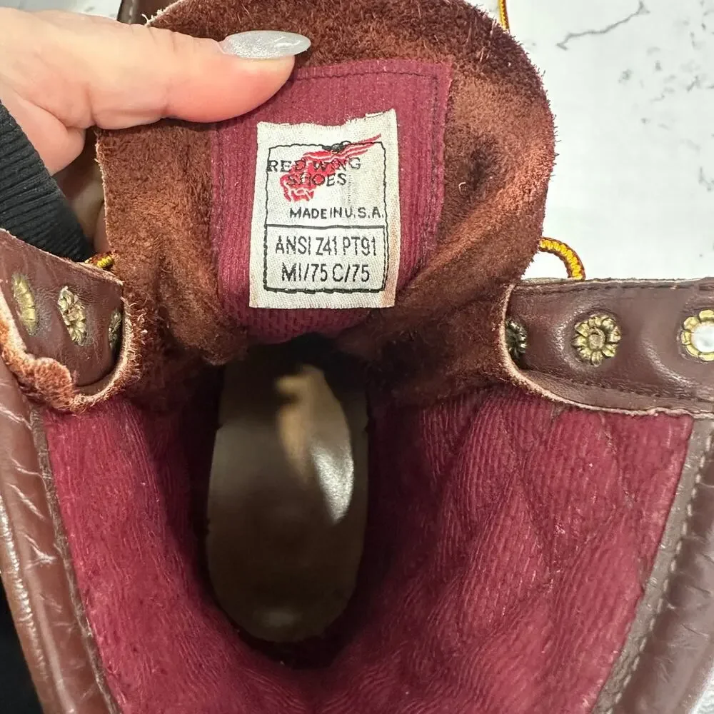 Vintage Red Wing USA Leather Logger Work Boots ANSI PT91 Lug Sole Mens 8.5 D